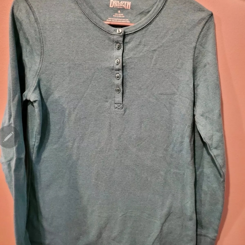 Duluth Trading Company Womens Green Henley Long Sleeve Shirt Size Small
